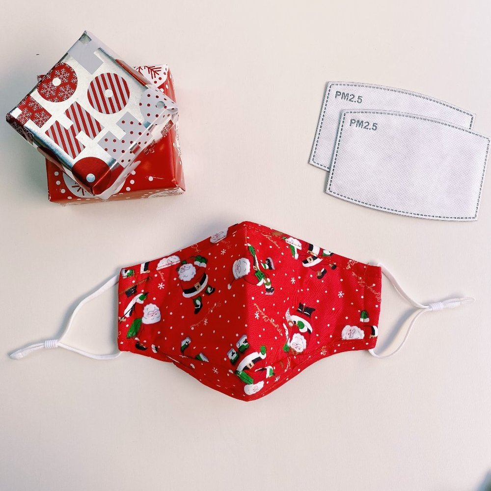 polka dot red santa face mask kids/adult + filters